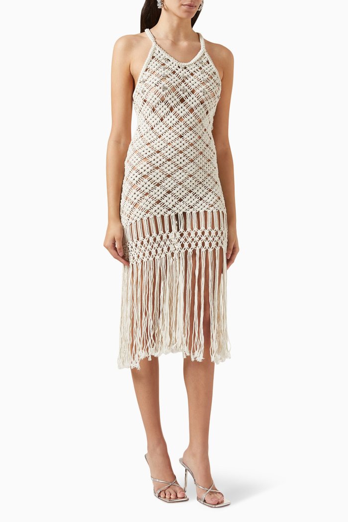 

Embellished Dress in Macrame, Neutral