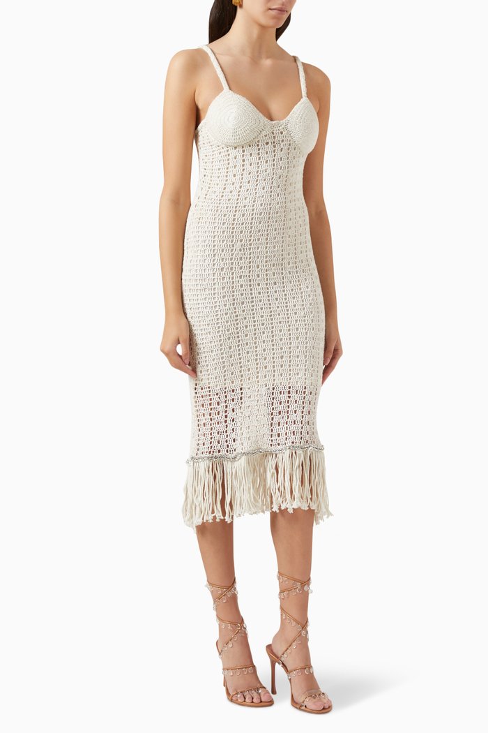 

Embellished Dress in Crochet, Neutral