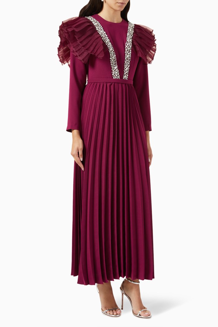 

Fambelle Pleated Maxi Dress in Crepe, Purple