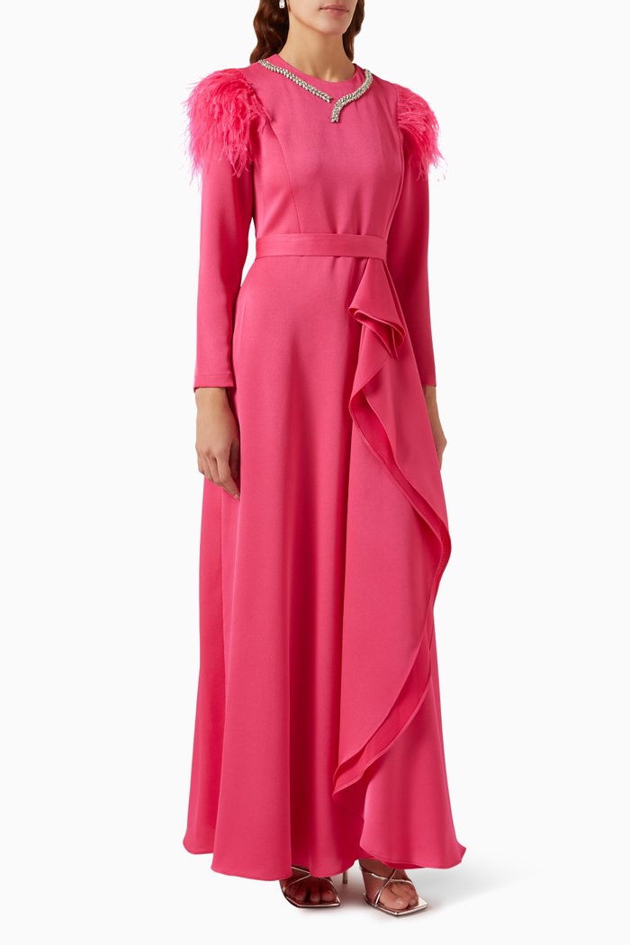 Rushita Draped Gown in Crepe, Pink