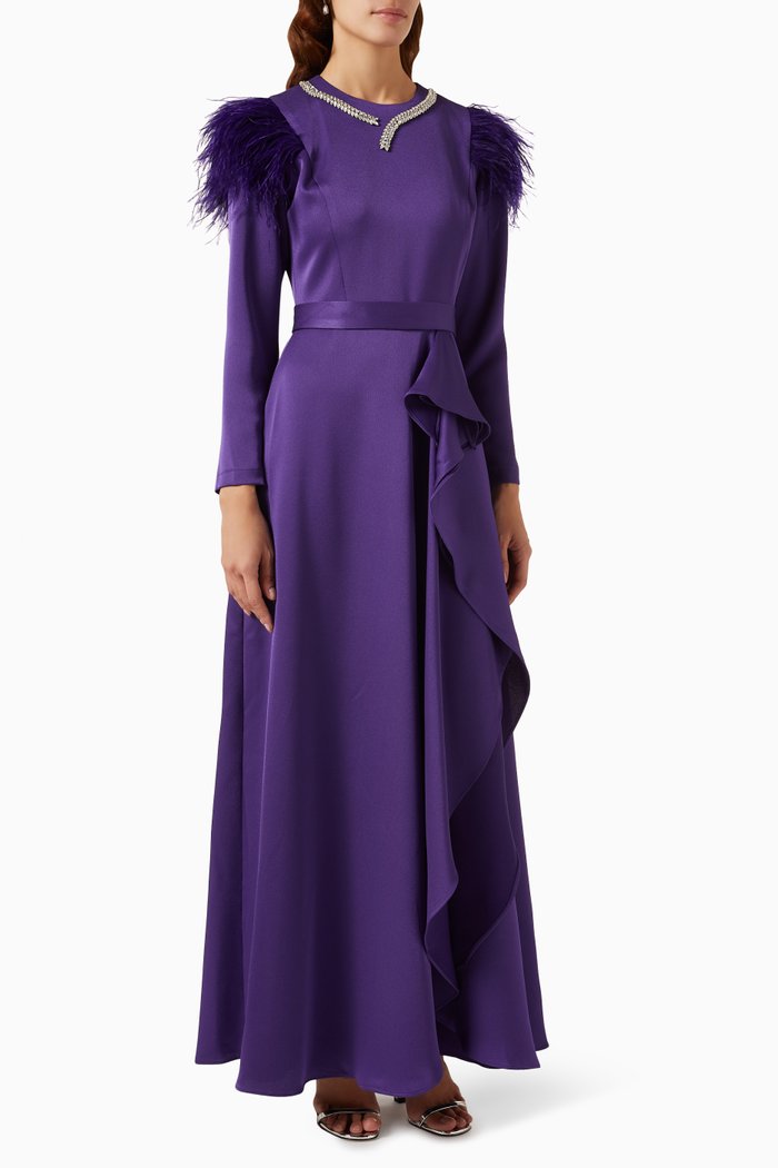 

Rushita Draped Gown in Crepe, Purple