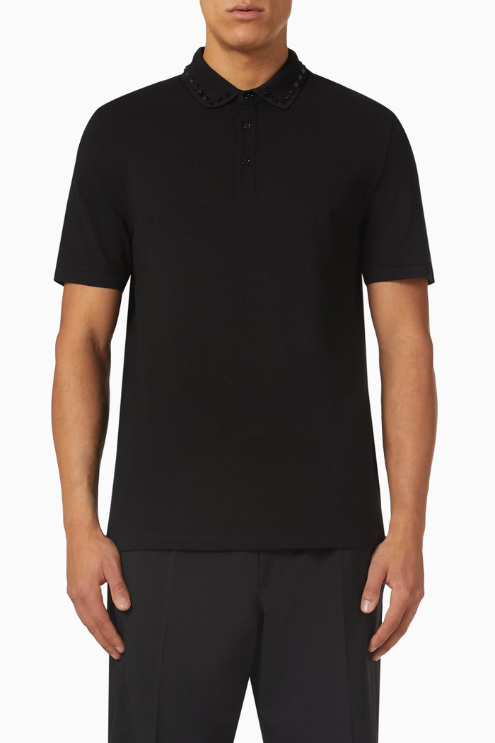 

Valentino Black Untitled Studded Polo in Cotton Piqué