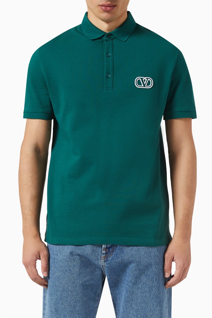 

Valentino VLogo Polo in Cotton Jersey, Green