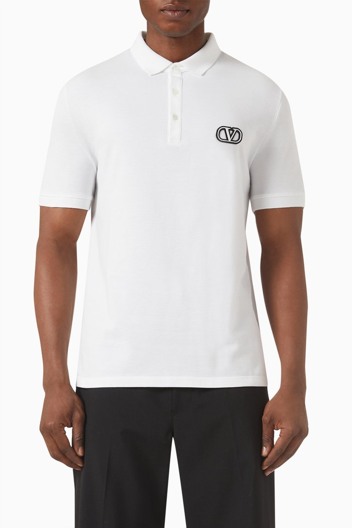 

Valentino VLogo Polo in Cotton Jersey, White