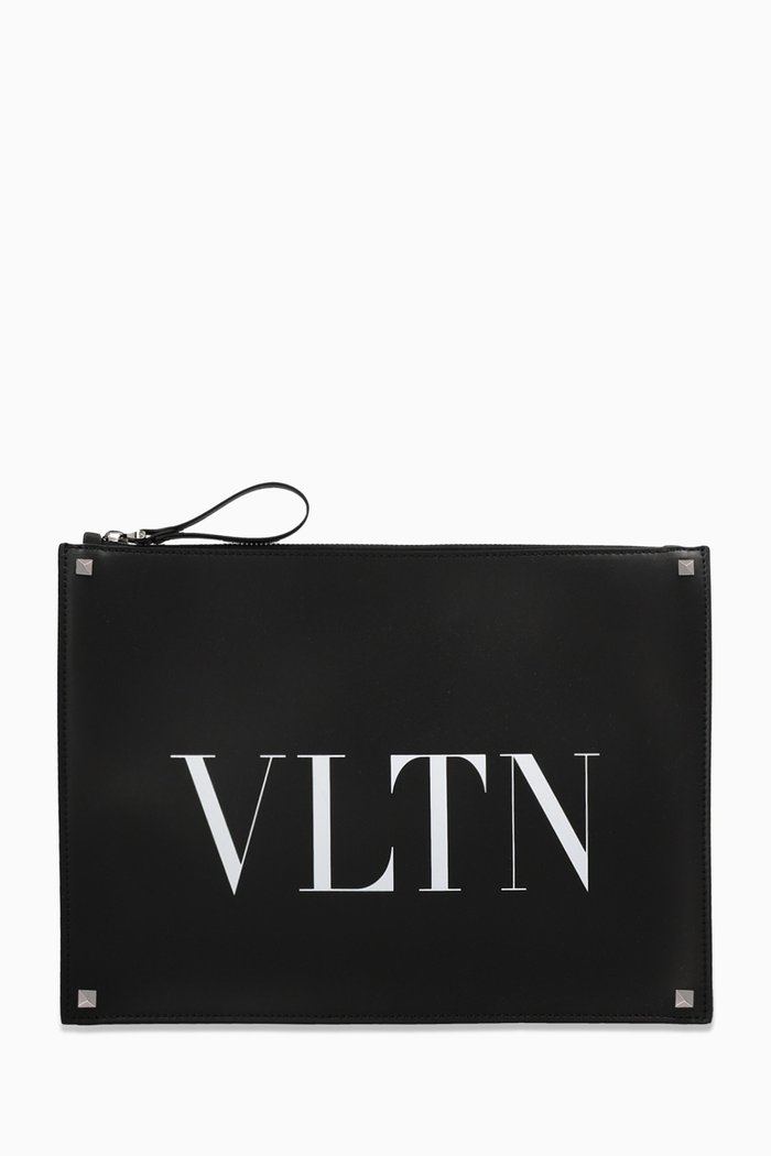 

Valentino Garavani VLTN Zip Clutch in Leather, Black