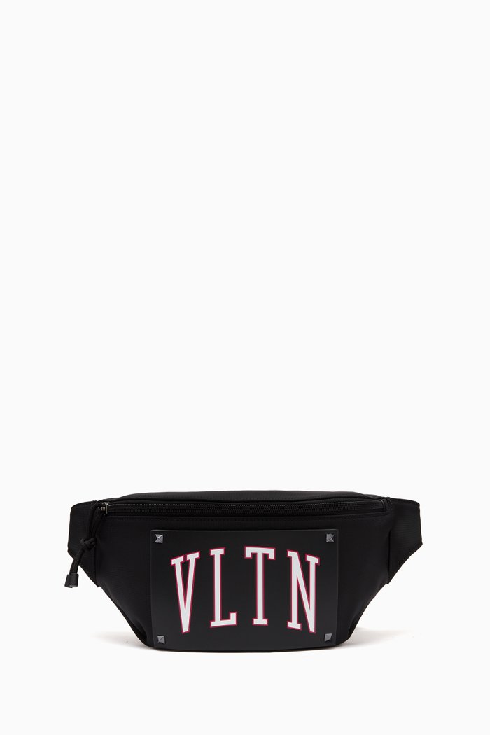 

VLTN College Belt Bag in Nylon & Calf Leather, Black
