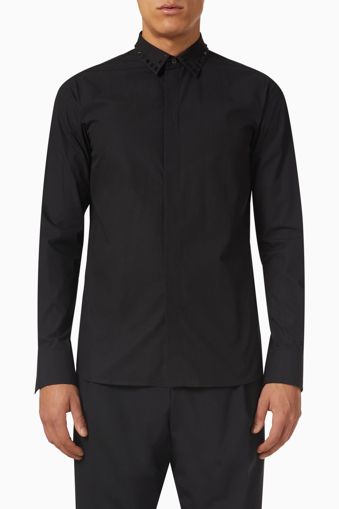

Valentino Black Untitled Studded Shirt in Cotton Poplin