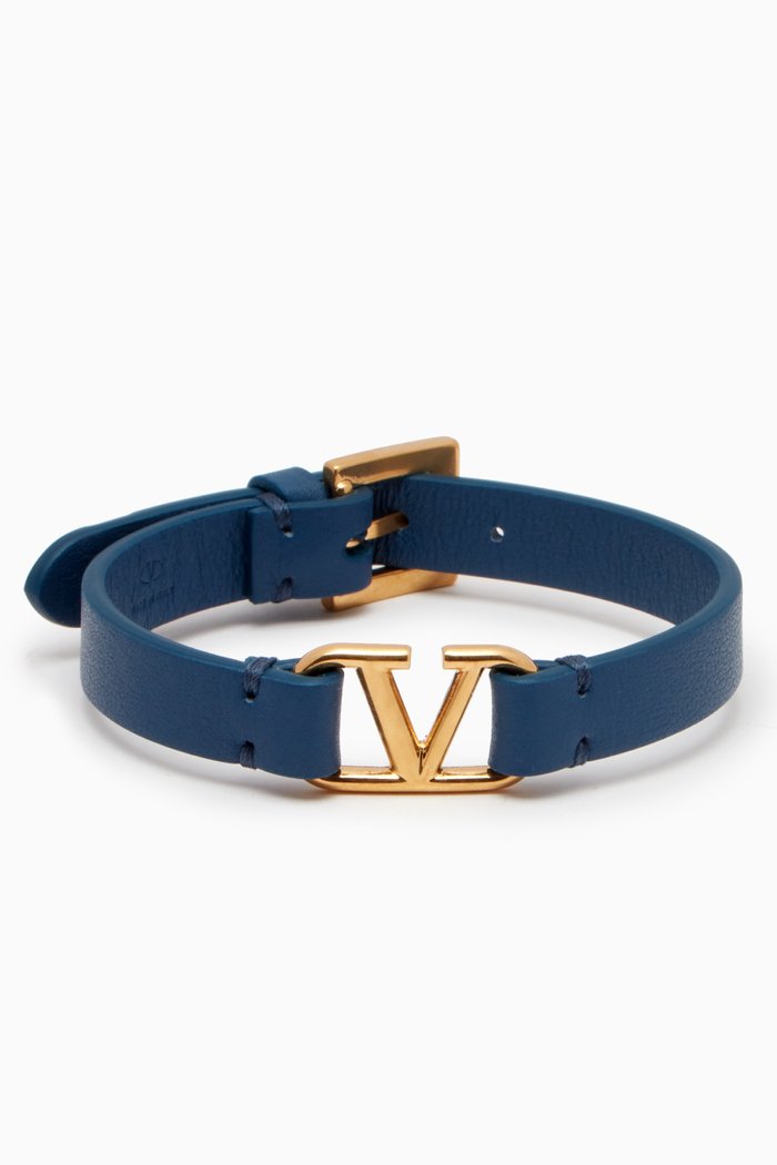 

VLogo Signature Bracelet in Calf Leather & Metal, Blue