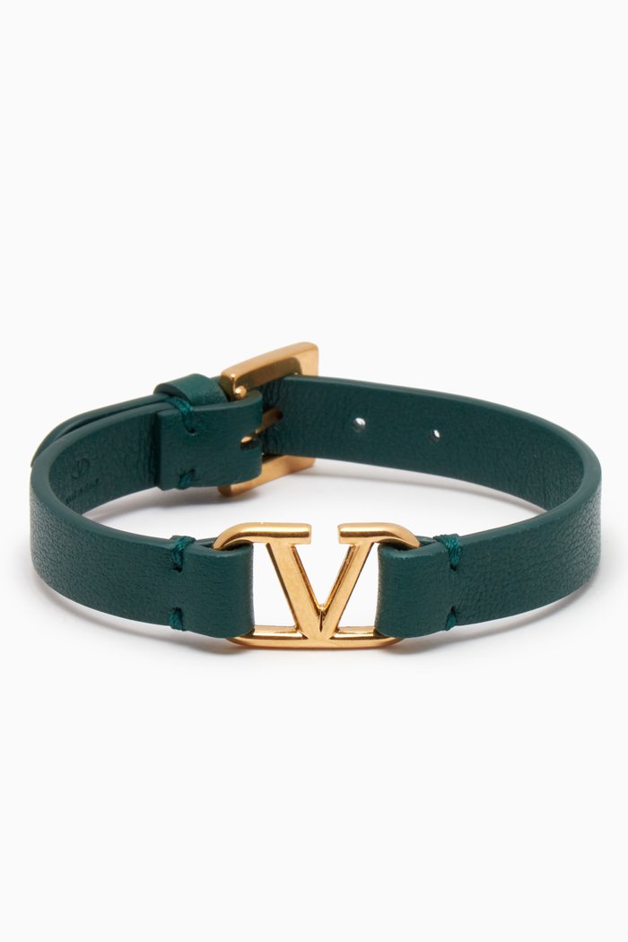 

Valentino Garavani VLOGO Signature Bracelet in Calf Leather & Metal, Green