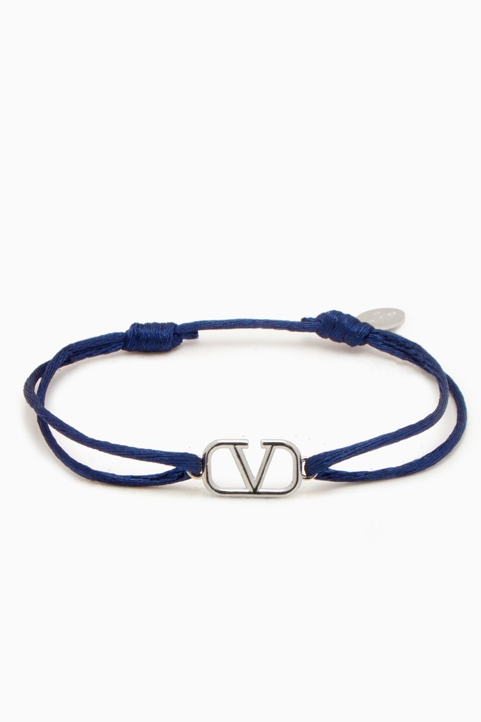 

VLogo Signature Bracelet in Metal & Cotton Cord, Blue