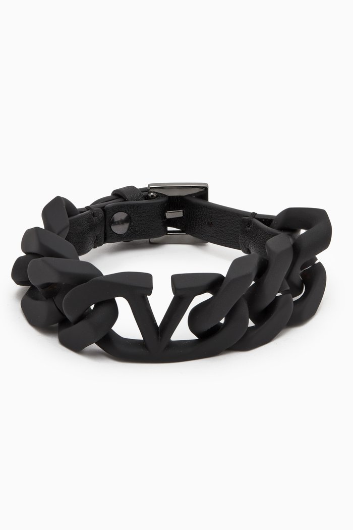 

Valentino Garavani VLOGO Bracelet in Rubber & Leather, Black