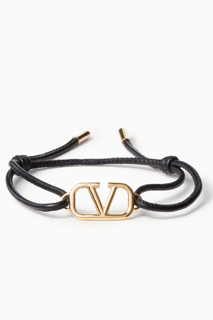 

Valentino Garavani VLogo Signature Bracelet in Metal & Nappa Leather, Black