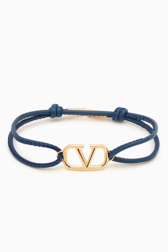 

Valentino Garavani VLOGO Signature Bracelet in Metal & Nappa Leather, Blue