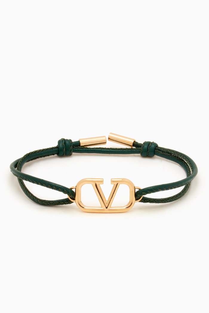 

Valentino Garavani VLOGO Signature Bracelet in Metal & Nappa Leather, Green