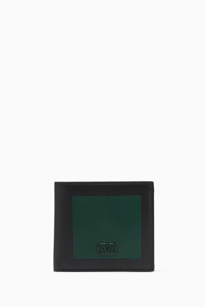 

VLogo Bicolour Billfold Wallet in Calf Leather, Black