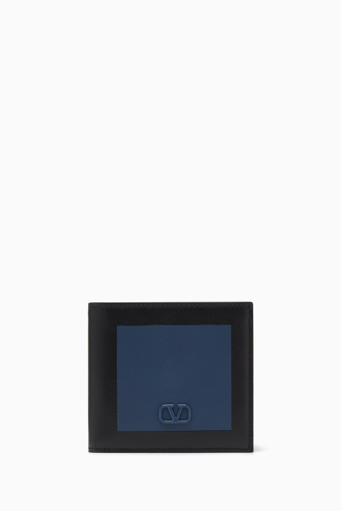 

VLogo Bicolour Billfold Wallet in Calf Leather, Black