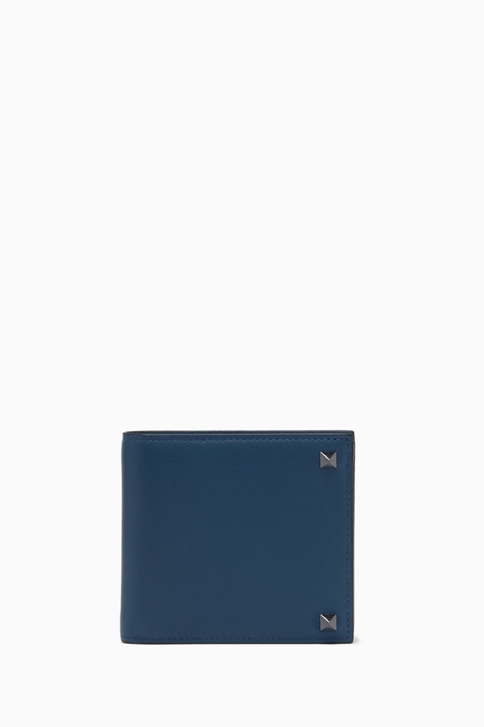 

Rockstud Wallet in Calf Leather, Blue