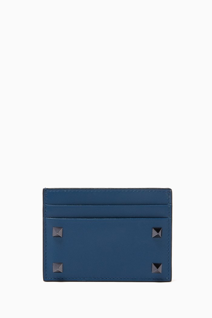 

Rockstud Card Holder in Calf Leather, Blue