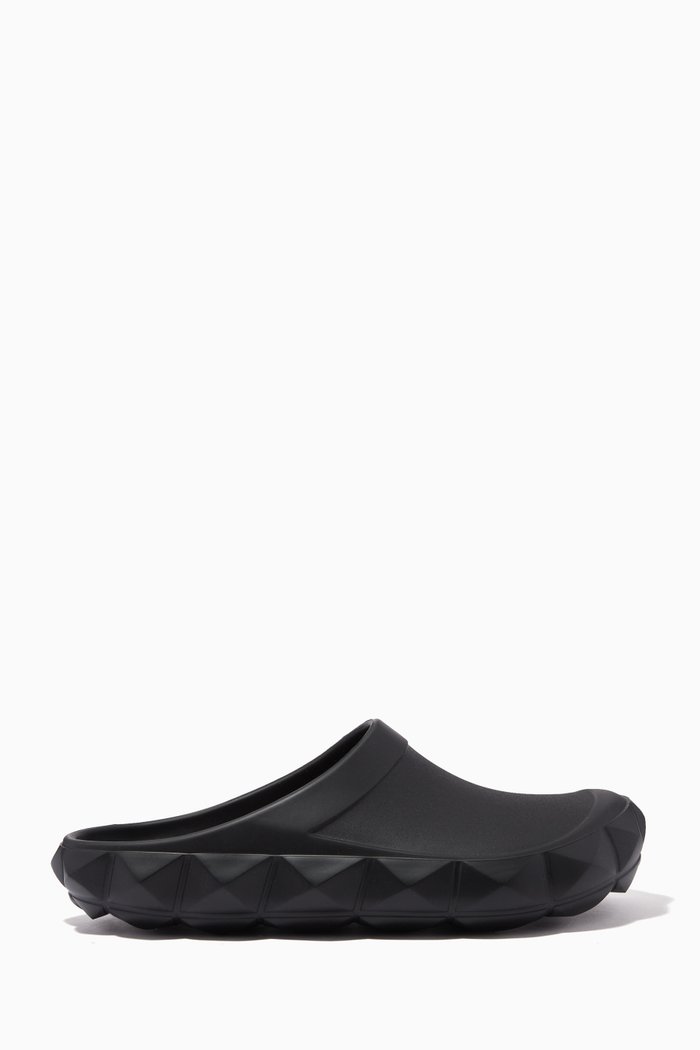 Roman Stud Turtle Clogs in Rubber, Black
