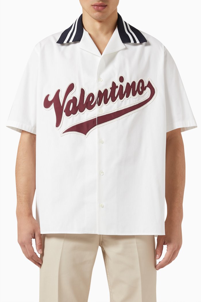 

Valentino Logo Bowling Shirt in Cotton Gabardine, White