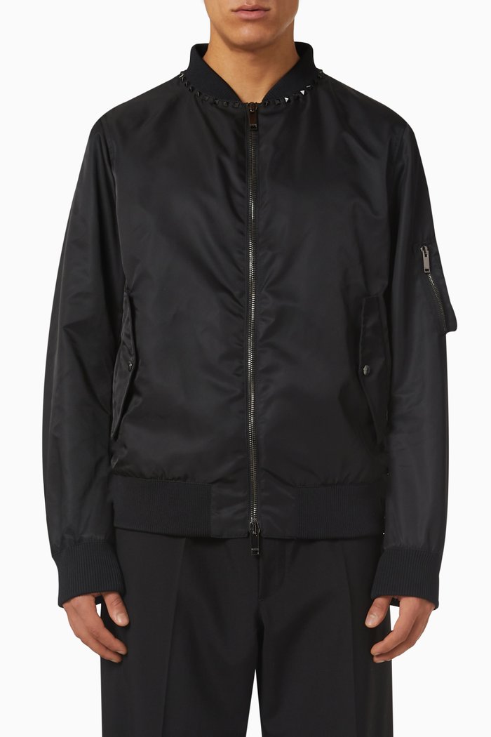 

Valentino Black Untitled Studded Bomber Jacket in Nylon