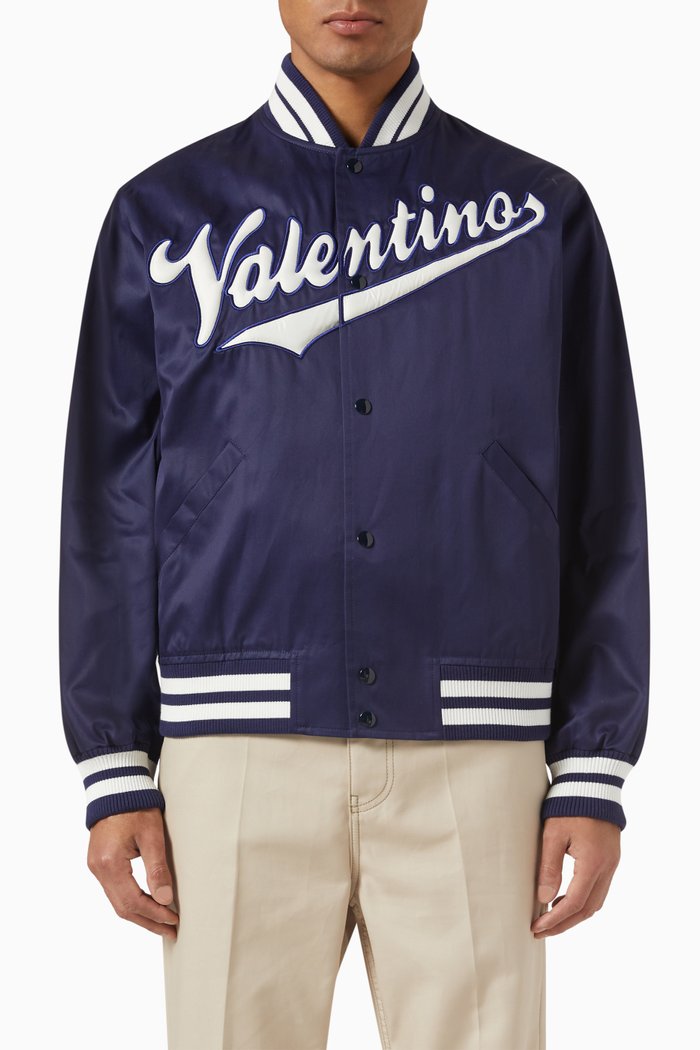 

Valentino Logo Bomber Jacket in Nylon, Blue
