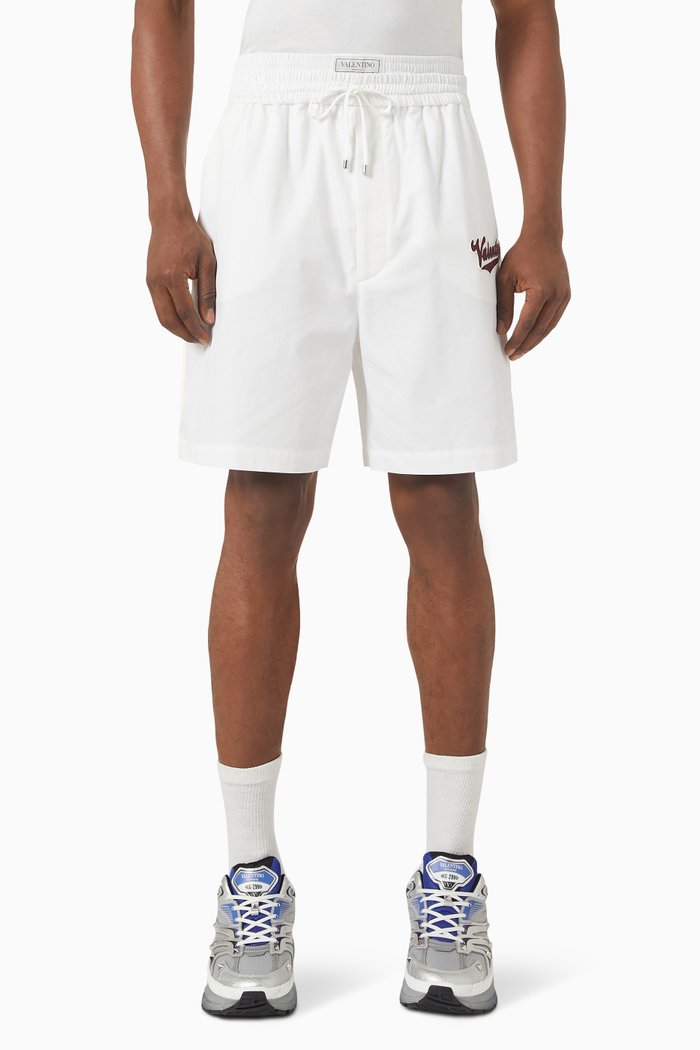 

Valentino Logo Bermuda Shorts in Cotton, White