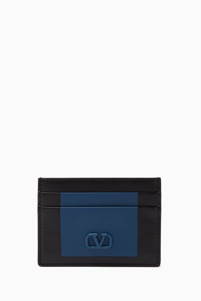 

VLogo Bicolour Card Holder in Calf Leather, Black