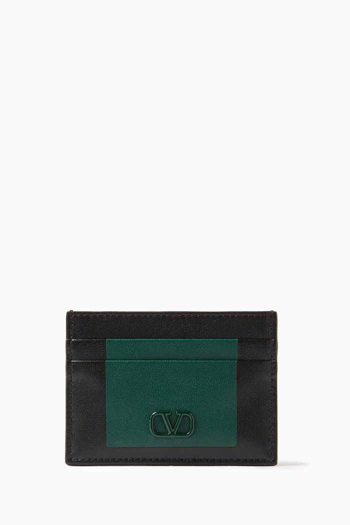 

Valentino Garavani VLogo Bicolour Card Holder in Calf Leather, Black