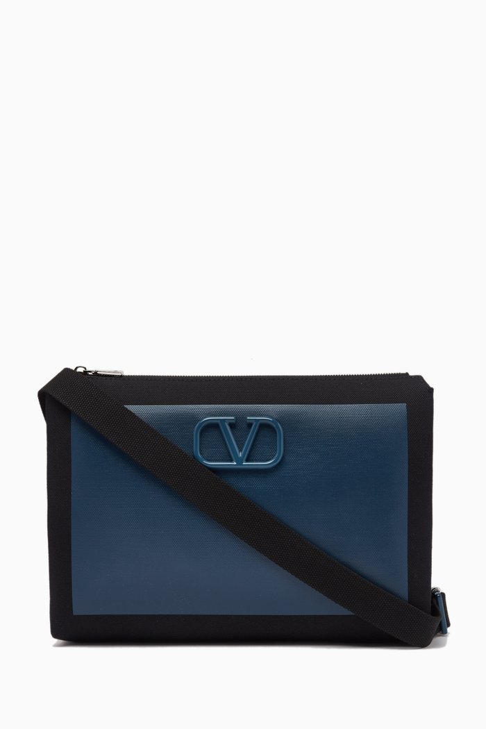 

Valentino Garavani VLOGO Messenger Bag in Coated Canvas, Blue