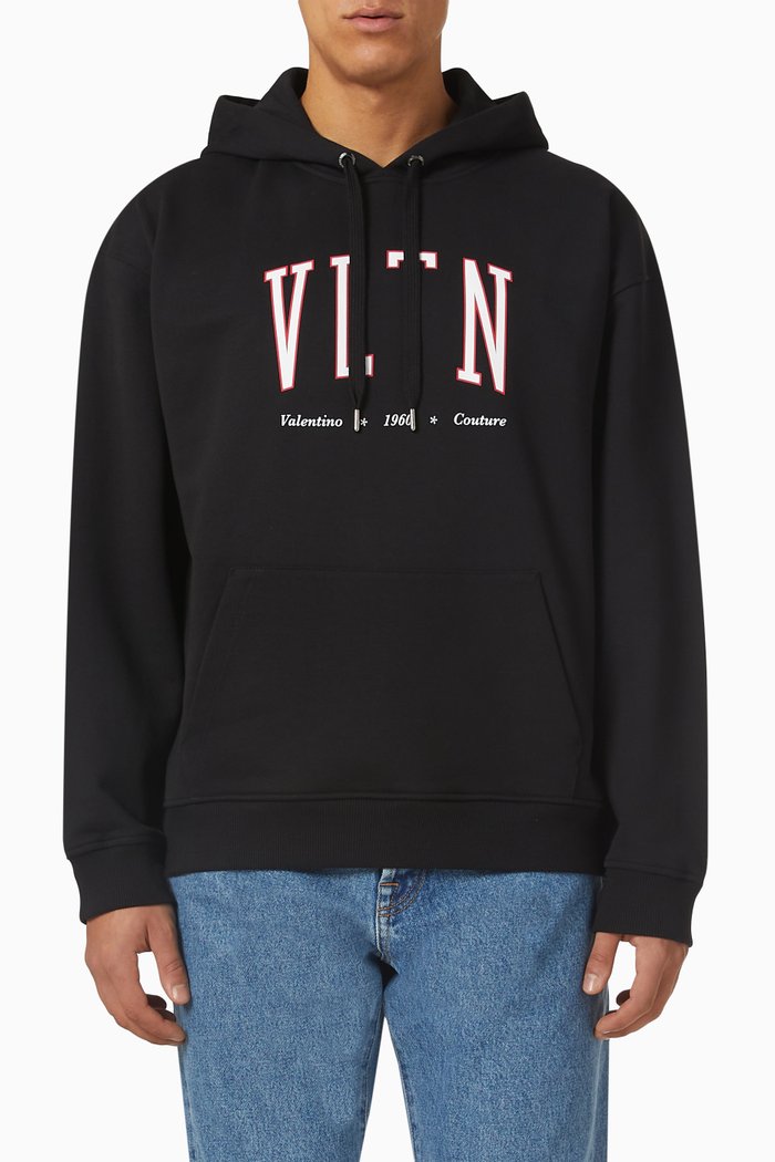 

Valentino VLTN Print Hoodie in Cotton Jersey, Black