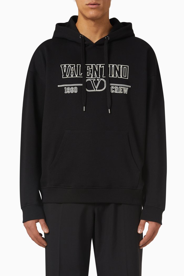 

Valentino V Crew Print Hoodie in Cotton Jersey, Black