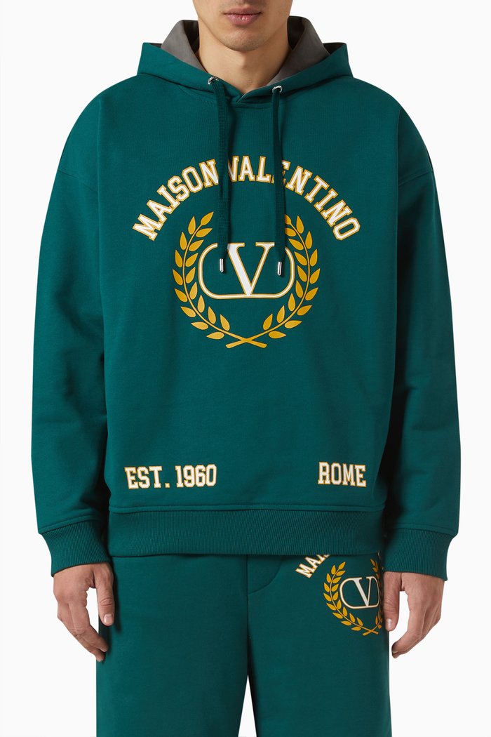 

Valentino Logo Print Hoodie in Cotton, Green