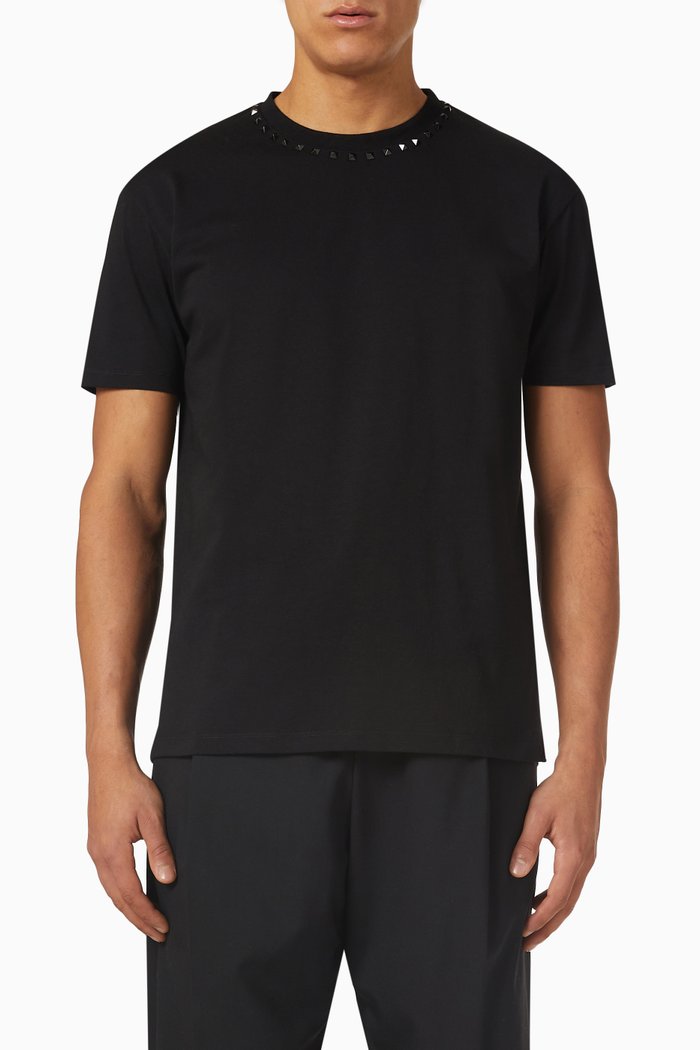Valentino Black Untitled Studded T-shirt in Cotton Jersey