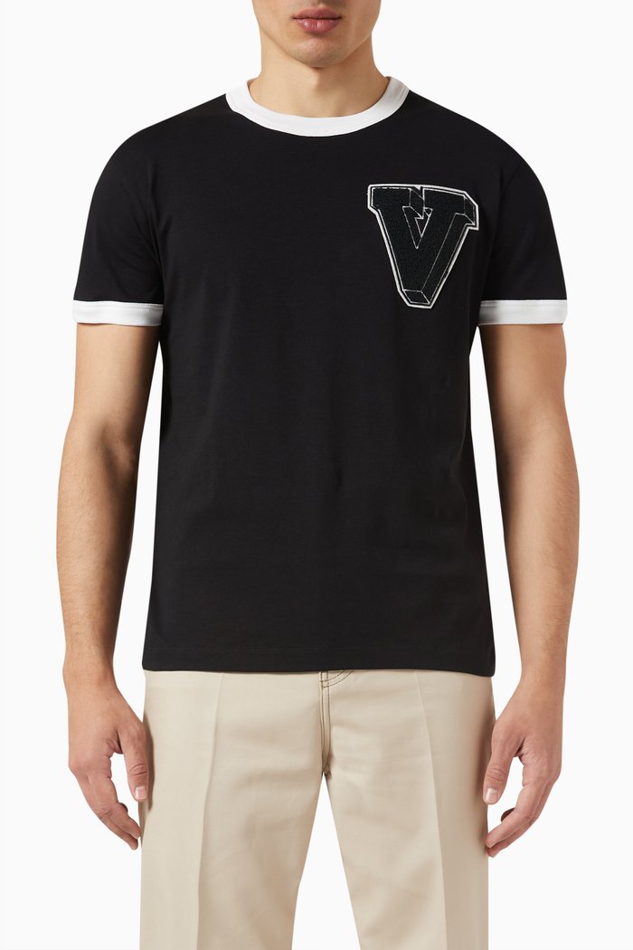 

Valentino V 3D Patch T-shirt in Cotton Jersey, Black