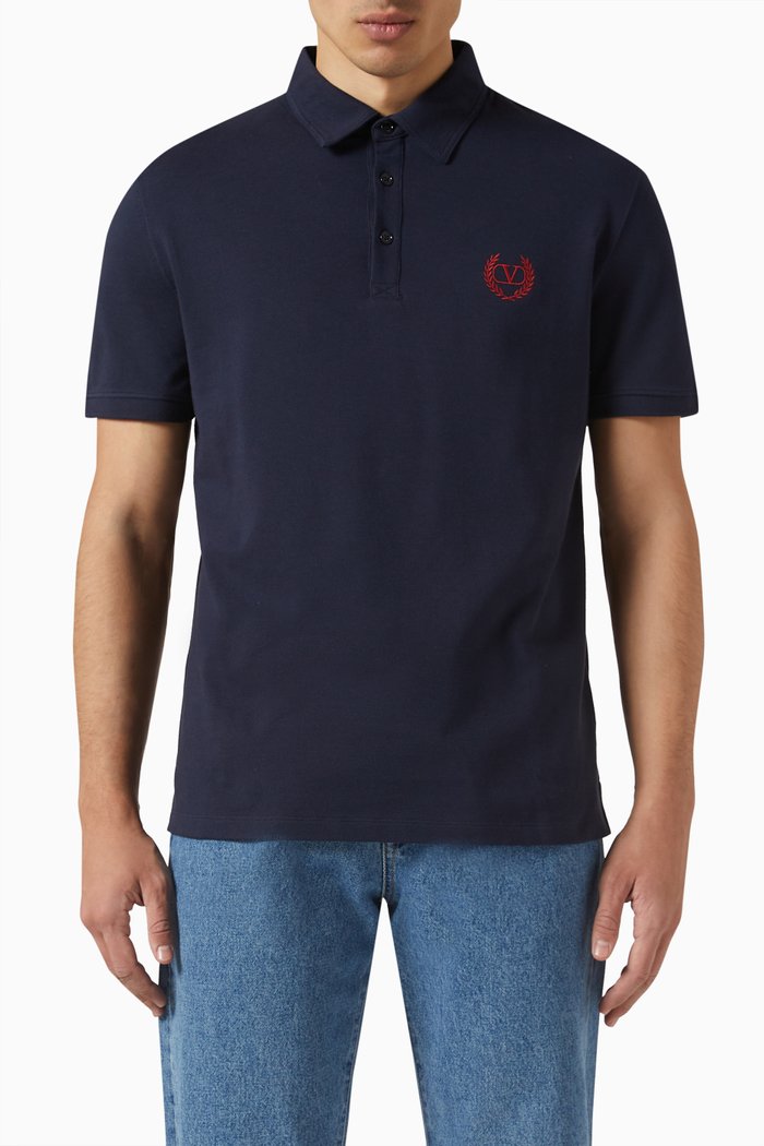 

Valentino VLogo Polo in Cotton Pique, Blue