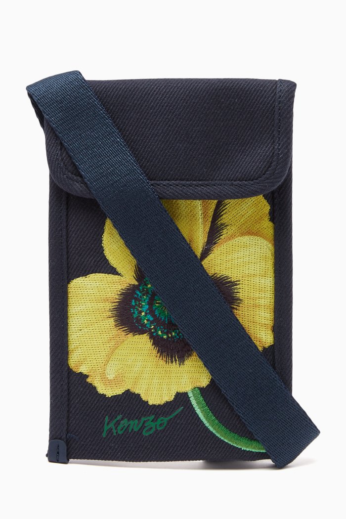 Poppy Crossbody Phone Holder in Cotton, Blue