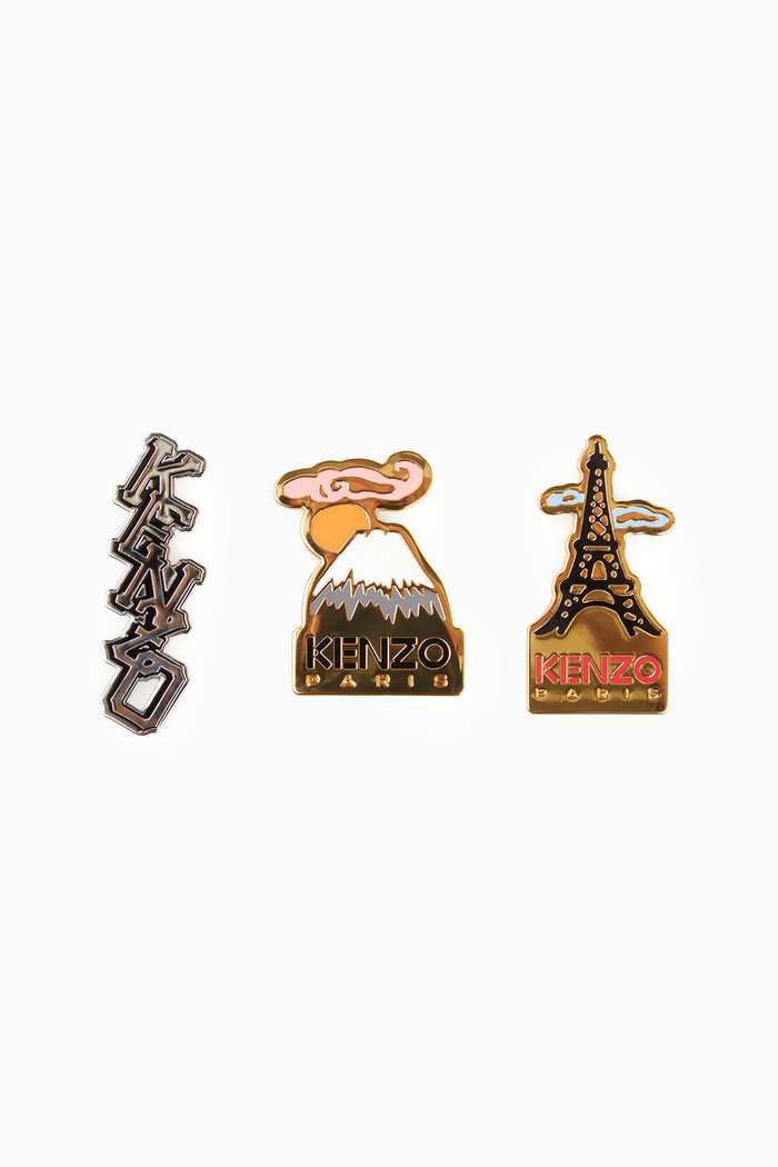 

Souvenir Pin Brooches in Metal, Set of 3, Multicolour