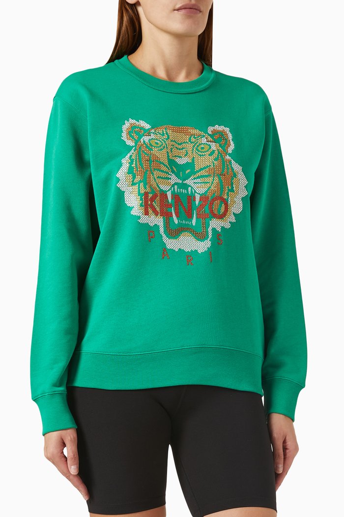

Tiger Jacquard Sweatshirt in Fleece, Green