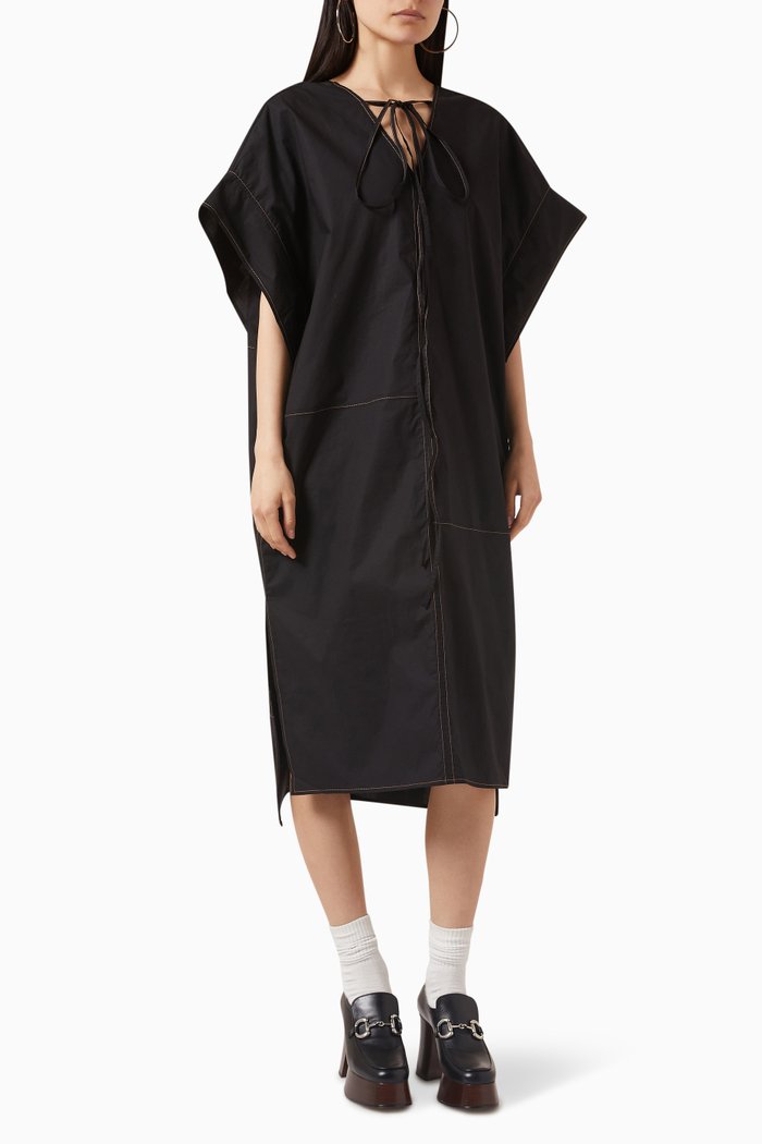 

Oversized Midi Dress in Stretch-cotton, Black
