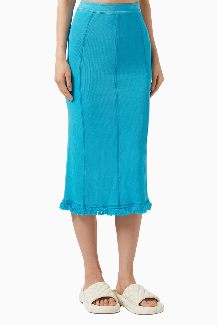

Tassel Midi Skirt in Ribbed-cotton, Blue