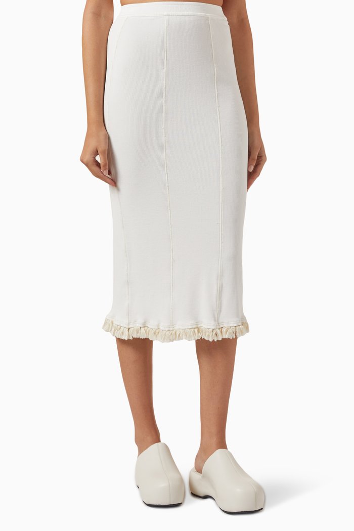 

Tassel Midi Skirt in Ribbed-cotton, White