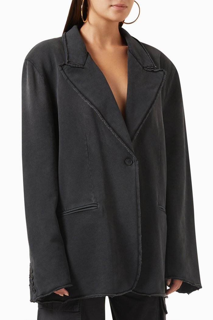 

Printed Suit Jacket in Cotton, Black
