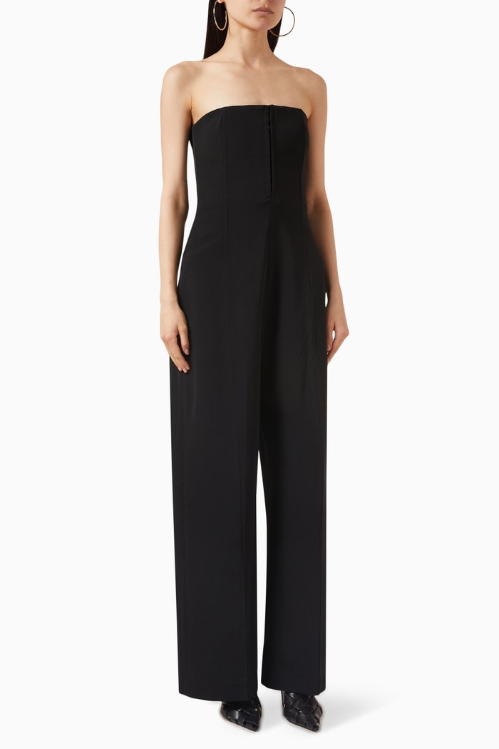 

Corset Jumpsuit in Wool-blend, Black