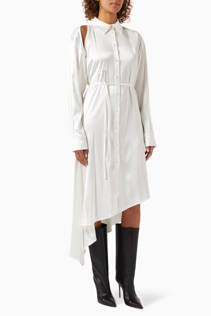 

Midi Shirt Dress in Satin, Blue