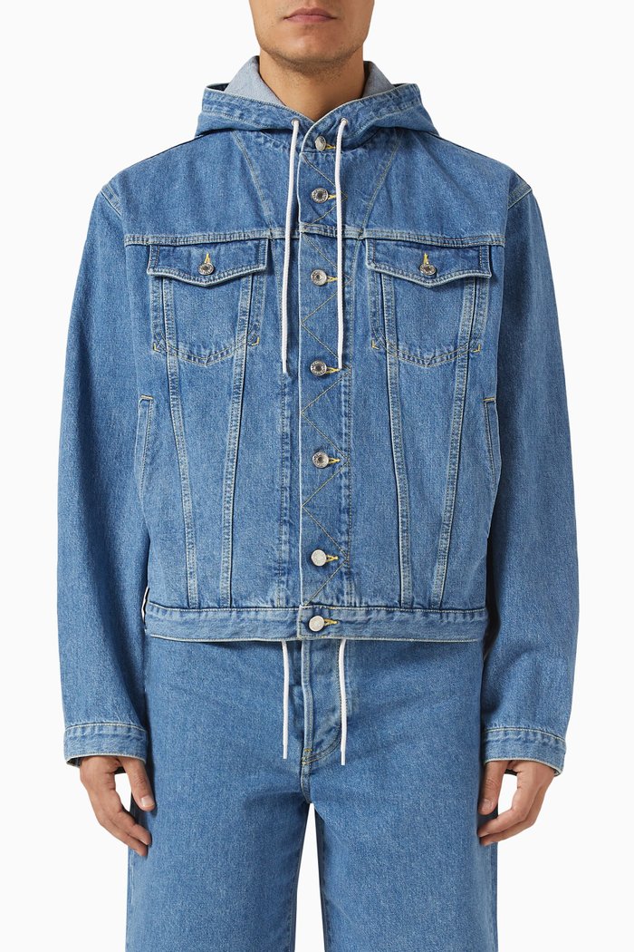 

Hooded Denim Jacket in Cotton, Blue