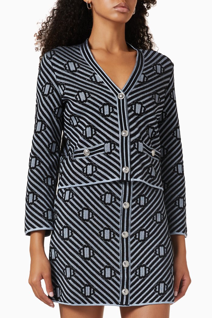 Murenne V-neck Cardigan in Jacquard-knit, Black