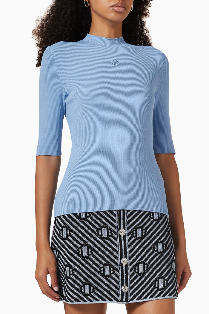 Missia Clover Top in Ribbed-knit, Blue
