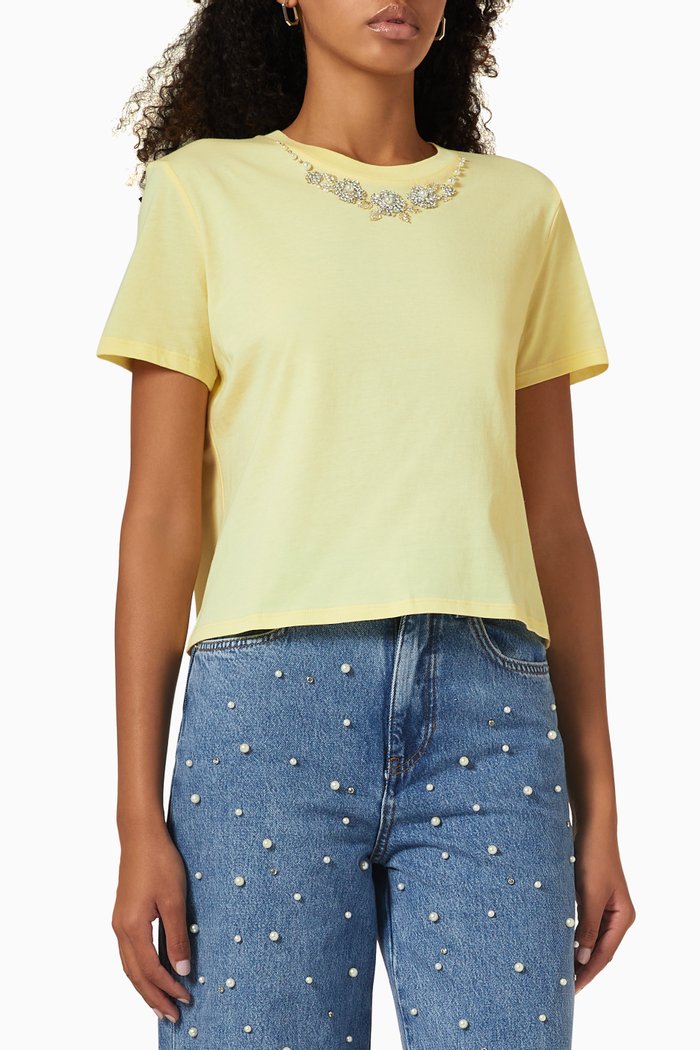 

Jewelled-collar Top in Jersey, Yellow