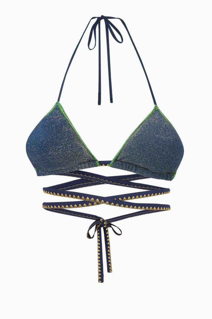 

Royalty Tini Kini Bikini Top in Metallic Lycra, Blue